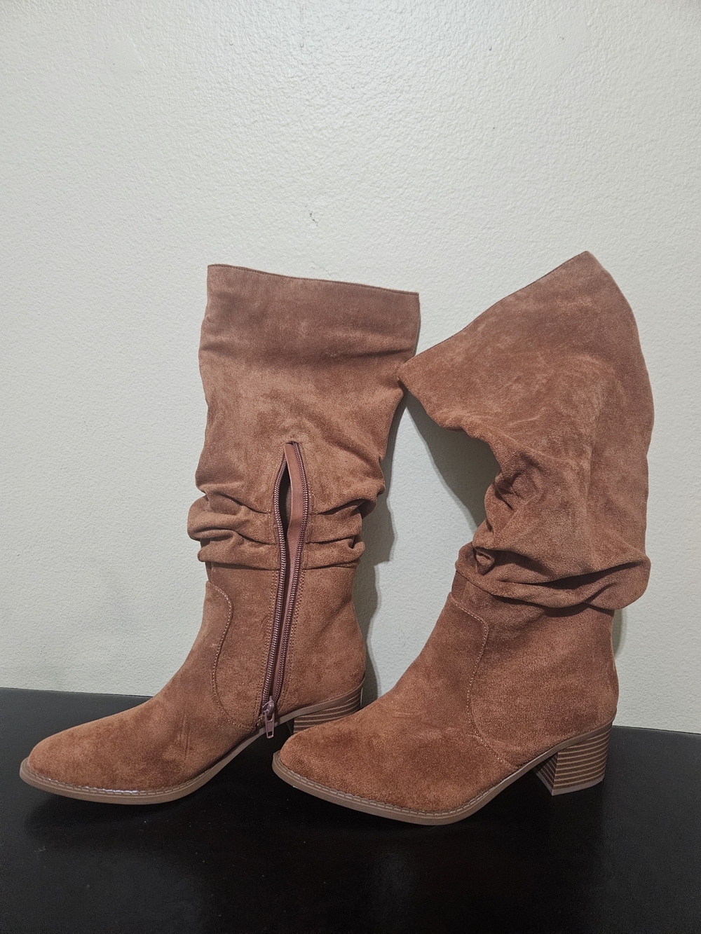 & Other Stories Rust Brown Suede Slouchy Mid-Calf Boots